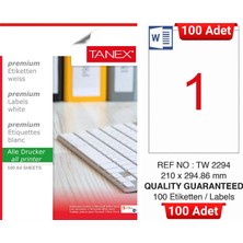 Tanex TW-2294 210X294,86 mm Inkjet / Laser A4 Etiket Yetkili Satıcı (100 Adet)