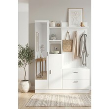 Robin Home Vestiyer Ayakkabılık Portmanto Aynalı Raf Beyaz