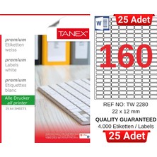 Tanex TW-2280 22X12 mm Inkjet / Laser A4 Etiket Yetkili Satıcı (25 Adet)