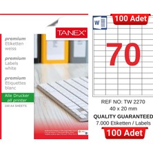 Tanex TW-2270 40X20 mm Inkjet / Laser A4 Etiket Yetkili Satıcı (100 Adet)