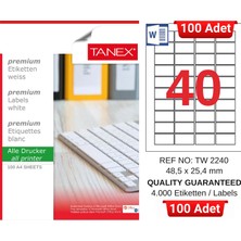 Tanex TW-2240 48,5X25,4 mm Inkjet / Laser A4 Etiket Yetkili Satıcı (100 Adet)