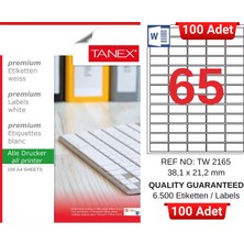 Tanex TW-2165 38,1X21,2 mm Inkjet / Laser A4 Etiket Yetkili Satıcı (100 Adet)