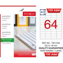 Tanex TW-2164 52,5X18 mm Inkjet / Laser A4 Etiket Yetkili Satıcı (100 Adet)