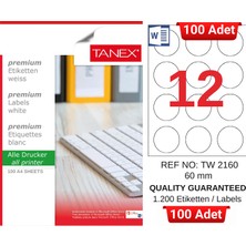 Tanex TW-2160 60 mm Inkjet / Laser A4 Etiket Yetkili Satıcı (100 Adet)