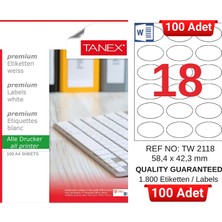 Tanex TW-2118 58,4X42,3 mm Inkjet / Laser A4 Etiket Yetkili Satıcı (100 Adet)