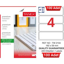 Tanex TW-2104 192X59 mm Inkjet / Laser A4 Etiket Yetkili Satıcı (100 Adet)