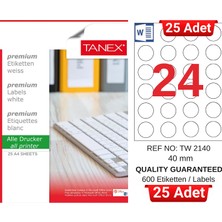 Tanex TW-2140 40 mm Inkjet / Laser A4 Etiket Yetkili Satıcı (25 Adet)