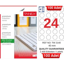Tanex TW-2140 40 mm Inkjet / Laser A4 Etiket Yetkili Satıcı (100 Adet)