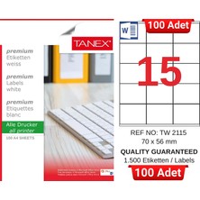 Tanex TW-2115 70X56 mm Inkjet / Laser A4 Etiket Yetkili Satıcı (100 Adet)