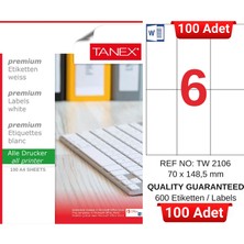 Tanex TW-2106 70X148,5 mm Inkjet / Laser A4 Etiket Yetkili Satıcı (100 Adet)