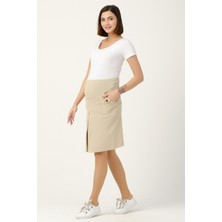 Busa Kadife Etek Bej Düğmeli Cep Detaylı Hamile Kullanımı İçin Rahat ve Şık Tasarım