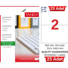 Tanex TW-2102 210X148,5 mm Inkjet / Laser A4 Etiket Yetkili Satıcı (25 Adet)