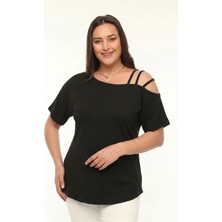 Curvy Trend Büyük Beden Asimetrik 3 Askı Biyeli Kısa Kol Bluz