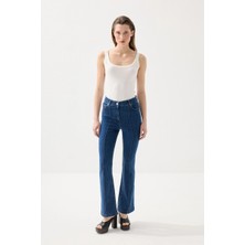 Gusto Nervürlü Flare Denim Pantolon - Lacivert