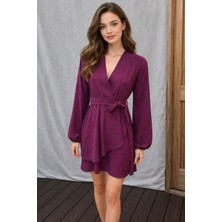 Hiramir Kadın Taş Işlemeli Kruvaze Yaka Mini Elbise YZ2510