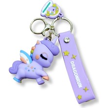 Teknofun Dragon Run Mor Unicorn 3D Figürlü Yıldız Detaylı Bilek Kayışlı Anahtarlık - 1 Adet