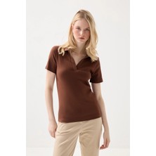 Gusto Polo Yaka Kaşkorse Tshirt - Kahverengi