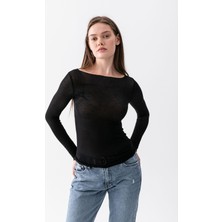 Wega Moda Kayık Yaka Modal Kaşmir Ultra Hafif Bluz - Kadın Yarı Transparan Kayık Yaka Ultra Hafif Örme Bluz