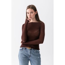 Wega Moda Kayık Yaka Modal Kaşmir Ultra Hafif Bluz - Kadın Yarı Transparan Kayık Yaka Ultra Hafif Örme Bluz