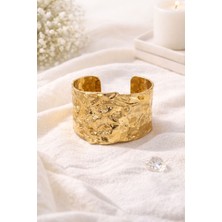 JKmons Hammered Gold Görünümlü Modern Kelepçe Bileklik