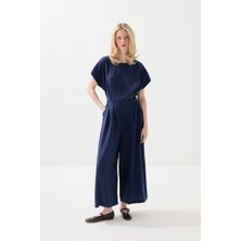 Gusto Bol Paça Tencel Pantolon - Lacivert