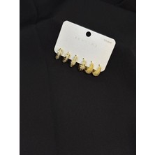 Melisa Takı & Aksesuar 316L Çelik Jewelry Gold Renk 6lı Set Zirkon Taşlı Küpe