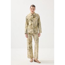 Gusto Iz Koleksiyonu Eko Print Desenli Bol Paça Pantolon - Yeşil