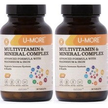 u-more 2'li Avantaj Paketi - Multivitamin 120 Tablet - Kalsiyum, Magnezyum, Demir, Çinko - Vegan & Şekersiz