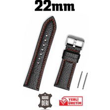 Saatse 22MM Siyah Kırmızı Dikişli Floter Hakiki Deri Saat Kordonu Kayış