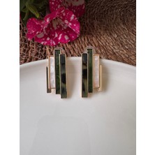 Ebru Çitak Vip Yeşil Krem Detaylı Geometrik Tasarım Küpe - Zra - Mng Küpe