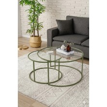 Dekopratik Belarus Orta Sehpa Ikili Şeffaf Camlı Mint Yeşili 60CM