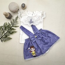 Diji Baby 1-2-3 Yaş Bayan Arı Nakışlı Kot Desenli Etek Pamuklu Kumaş 2li Kız Bebek Salopet Takımı