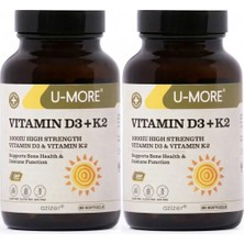 u-more 2'li Fırsat Paketi - Vitamin D3 1000 Iu & Vitamin K2 60 Kapsül X2 - Şekersiz Gdo'suz