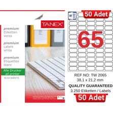 Tanex TW-2065 38,1X21,2 mm Inkjet / Laser A4 Etiket Yetkili Satıcı (50 Adet)