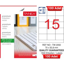 Tanex TW-2050 70X50,8 mm Inkjet / Laser A4 Etiket Yetkili Satıcı (100 Adet)