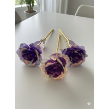 Bakburaya Yapay Çiçekçilik 3'lü Mor Hologramlı Sonsuzluk Gülü Özel Gün Çiçeği Hediyelik Süs Eşyası