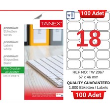 Tanex TW-2067 67X46 mm Inkjet / Laser A4 Etiket Yetkili Satıcı (100 Adet)