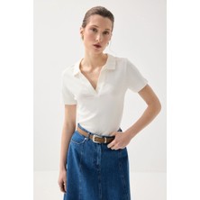 Gusto Polo Yaka Kaşkorse Tshirt - Beyaz