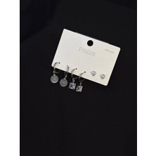 Melisa Takı & Aksesuar 316L Çelik Jewelry Gümüş Renk 6lı Set Taşlı Küpe