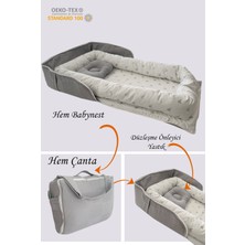 Jaju Baby Nest Gri Waffle Micky Desenli Çantalı Babynest Bebek Çantası Taşınabilir Anne Yanı Yatağı