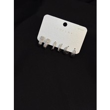 Melisa Takı & Aksesuar 316L Çelik Jewelry Gümüş Renk 6lı Set Zirkon Taşlı Küpe
