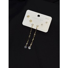 Melisa Takı & Aksesuar 316L Çelik Jewelry Gold Renk 6lı Set Taşlı Küpe