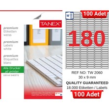 Tanex TW-2060 30X9 mm Inkjet / Laser A4 Etiket Yetkili Satıcı (100 Adet)