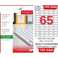 Tanex TW-2065 38,1X21,2 mm Inkjet / Laser A4 Etiket Yetkili Satıcı (100 Adet)