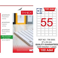 Tanex TW-2055 37X24 mm Inkjet / Laser A4 Etiket Yetkili Satıcı (100 Adet)