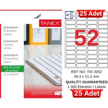 Tanex TW-2052 46,4X21,2 mm Inkjet / Laser A4 Etiket Yetkili Satıcı (25 Adet)