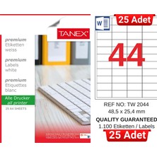 Tanex TW-2044 48,5X25,4 mm Inkjet / Laser A4 Etiket Yetkili Satıcı (25 Adet)