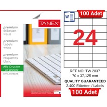 Tanex TW-2037 70X37,125 mm Inkjet / Laser A4 Etiket Yetkili Satıcı (100 Adet)