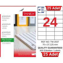 Tanex TW-2037 70X37,125 mm Inkjet / Laser A4 Etiket (25 Adet)