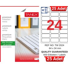 Tanex TW-2024 64X34 mm Inkjet / Laser A4 Etiket Yetkili Satıcı (25 Adet)